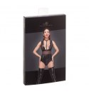 Body - F183 Powerwetlook body with wide straps, tulle inserts and velvet choker M