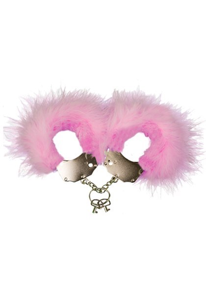 Kajdanki-Śmieszna zabawka-kadanki - Metallic Handcuffs,Feather Cov.. Pink Adrien Lastic