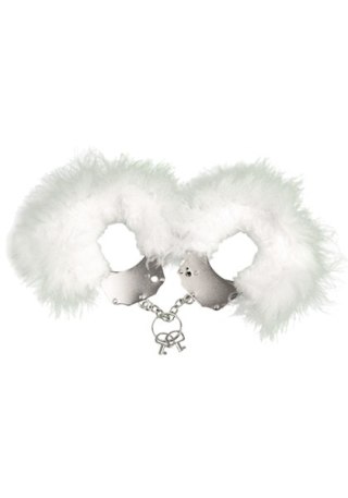 Kajdanki-Śmieszna zabawka-kadanki - Metallic Handcuffs,feather cov.. White Adrien Lastic