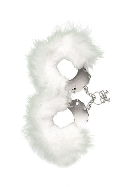 Kajdanki-Śmieszna zabawka-kadanki - Metallic Handcuffs,feather cov.. White Adrien Lastic