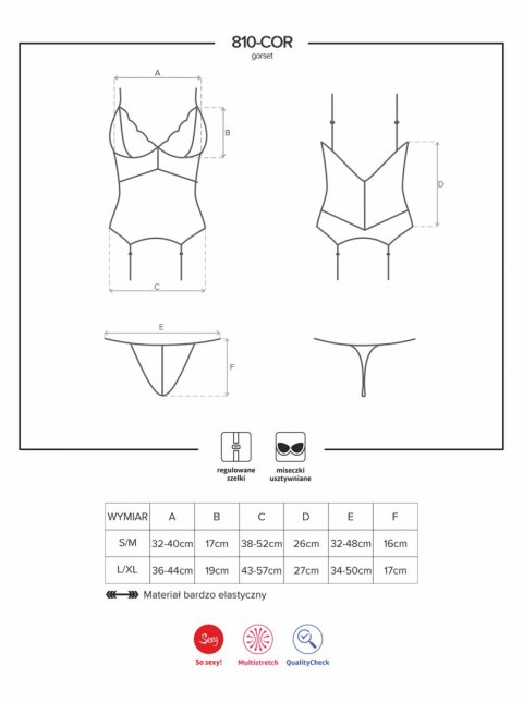 810-COR-1 gorset i stringi czarny S/M Obsessive