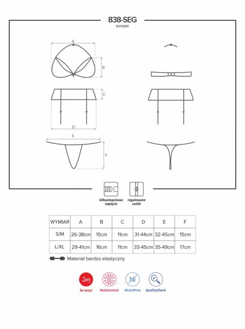 838-SEG-3 komplet 3-częściowy S/M Obsessive