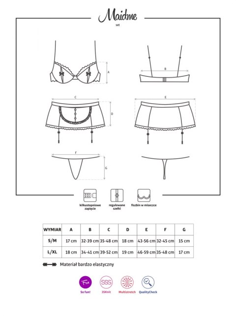 Kostium Pokojówki - Maidme komplet 5-częściowy L/XL Obsessive