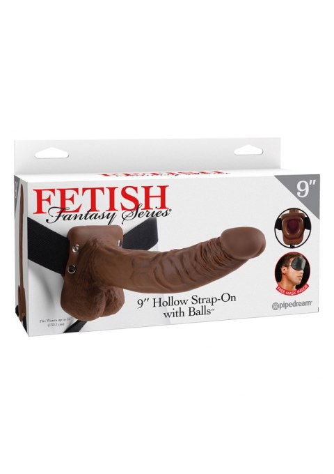 9 inch Hollow Strap-On Balls Brown skin tone Pipedream