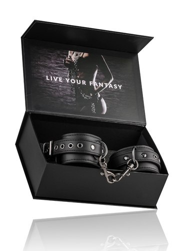 Kajdanki-Black Leather Handcuffs EasyToys