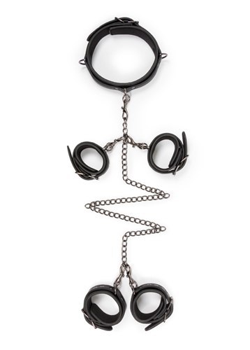 Kajdanki-Fetish set with collar, ankle- and wrist cuffs EasyToys