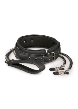 Wiązania-Leather Collar With Nipple Chains EasyToys