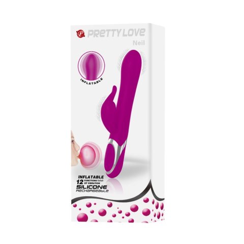 Wibrator Królik z pompowaną końcówką - NEIL USB 12 function; inflatable Pretty Love