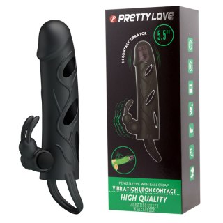 Wibrująca Nakładka na Penisa- PENIS SLEEVE WITH BALL STRAP vibration BLACK Pretty Love