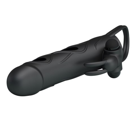 Wibrująca Nakładka na Penisa- PENIS SLEEVE WITH BALL STRAP vibration BLACK Pretty Love