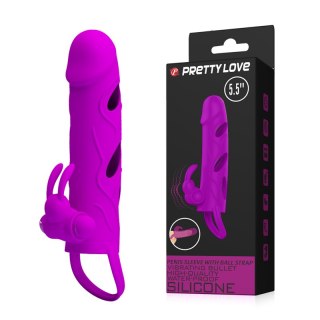 Wibrująca Nakładka na Penisa - PENIS SLEEVE WITH BALL STRAP vibration PURPLE Pretty Love