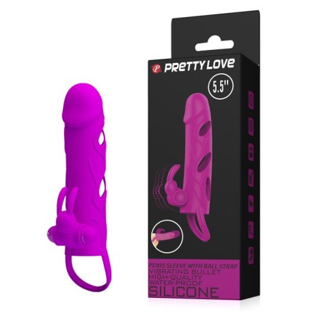 Wibrująca Nakładka na Penisa - PENIS SLEEVE WITH BALL STRAP vibration PURPLE Pretty Love