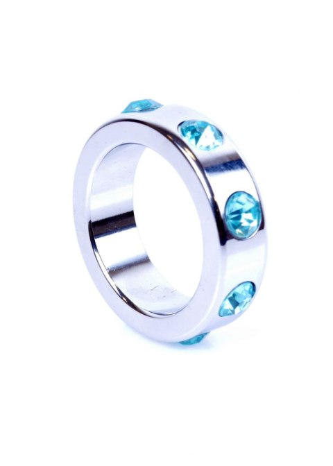 Pierścień-Metal Cock Ring with Light Blue Diamonds Medium B - Series HeavyFun