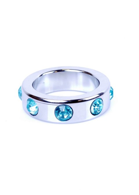 Pierścień-Metal Cock Ring with Light Blue Diamonds Medium B - Series HeavyFun