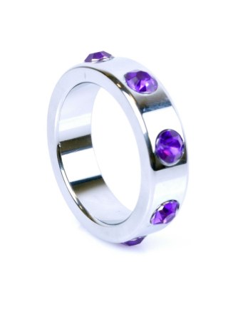 Pierścień-Metal Cock Ring with Purple Diamonds Large B - Series HeavyFun