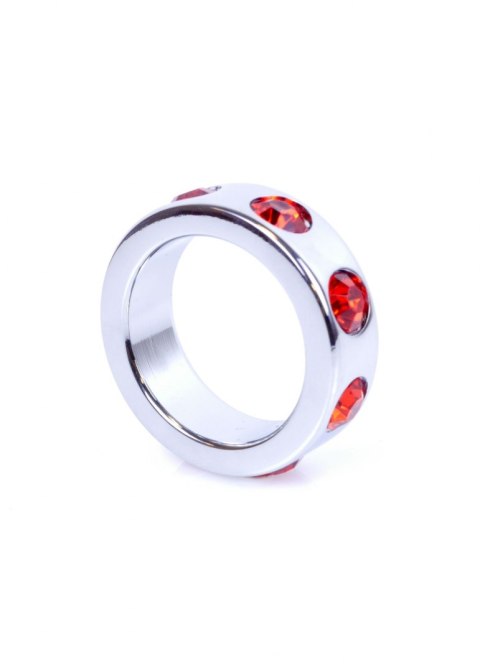 Pierścień-Metal Cock Ring with Red Diamonds Small B - Series HeavyFun