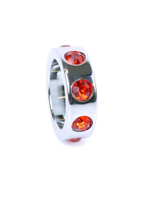 Pierścień-Metal Cock Ring with Red Diamonds Small B - Series HeavyFun