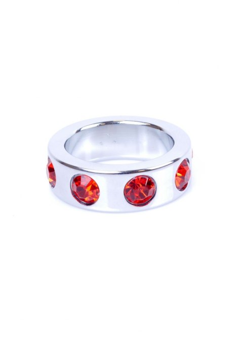 Pierścień-Metal Cock Ring with Red Diamonds Small B - Series HeavyFun