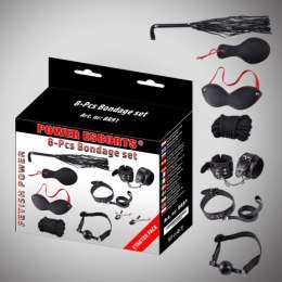 Bondage set 8 pcs black cuffs / collar/ mask/ whipp/ clamps/rope etc Power Escorts