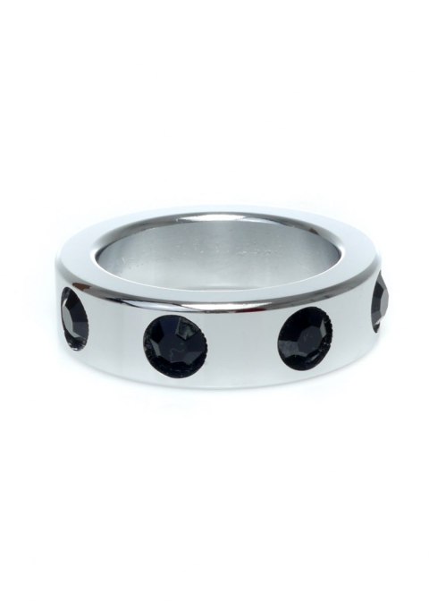 Pierścień-Metal Cock Ring with Black Diamonds Medium B - Series HeavyFun