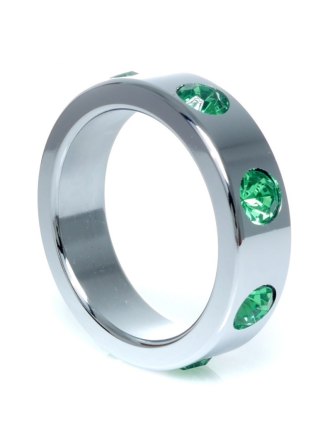 Pierścień-Metal Cock Ring with Green Diamonds Large B - Series HeavyFun