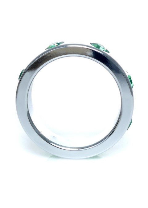 Pierścień-Metal Cock Ring with Green Diamonds Large B - Series HeavyFun