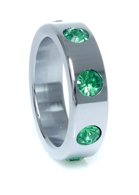 Pierścień-Metal Cock Ring with Green Diamonds Large B - Series HeavyFun