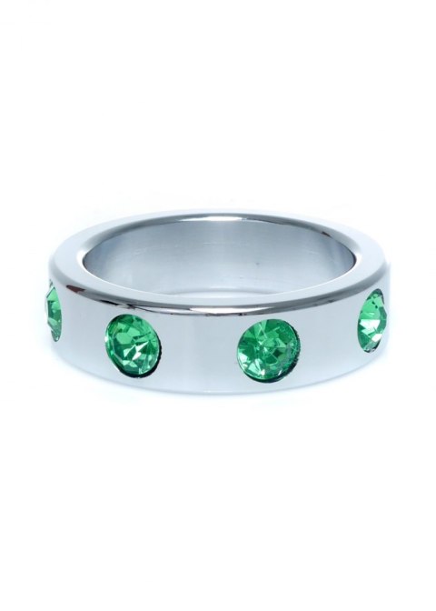 Pierścień-Metal Cock Ring with Green Diamonds Large B - Series HeavyFun