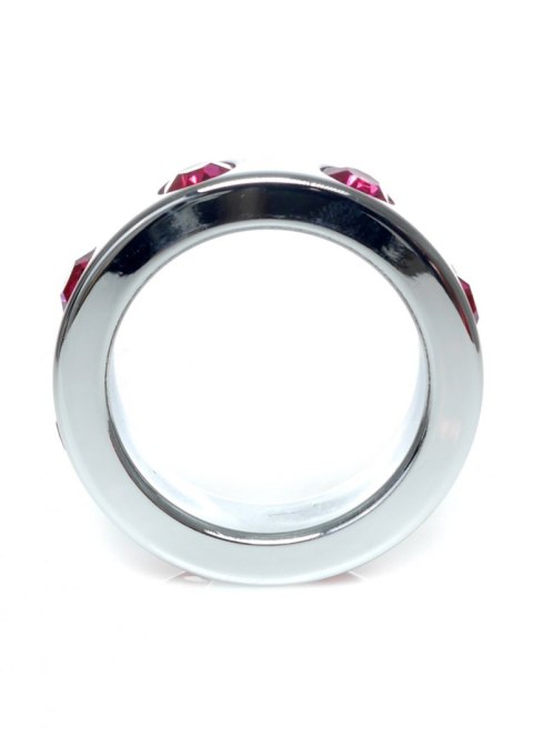 Pierścień-Metal Cock Ring with Pink Diamonds Medium B - Series HeavyFun