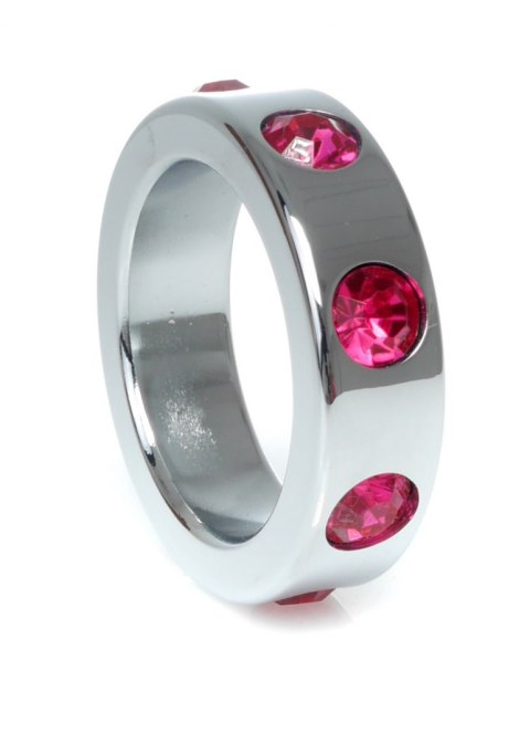 Pierścień-Metal Cock Ring with Pink Diamonds Medium B - Series HeavyFun