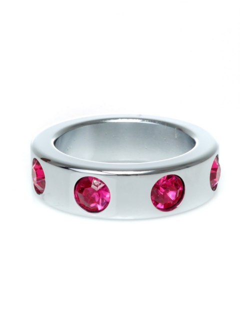 Pierścień-Metal Cock Ring with Pink Diamonds Medium B - Series HeavyFun