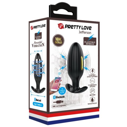 Wibrujacy Korek Analny - JEFFERSON 12 FUNCTIONS USB BLACK Pretty Love