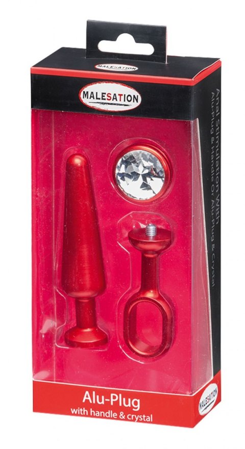 MALESATION Alu-Plug with handle & crystal medium, red Malesation