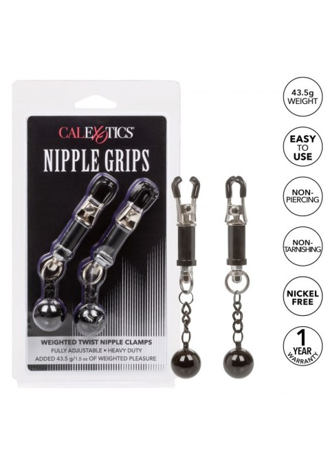 Weighted Twist Nipple Clamps Silver Calexotics