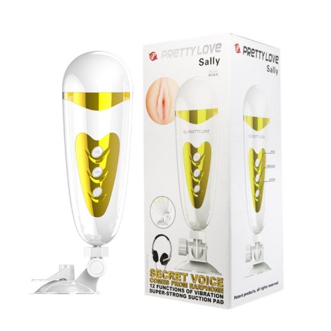 Wibrujący Masturbator - SALLY, 12 vibration functions Sex talk Suction base Pretty Love