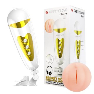 Wibrujący Masturbator - SALLY, 12 vibration functions Sex talk Suction base Pretty Love