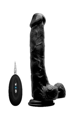 Vibrating Realistic Cock - 10" - With Scrotum - Black RealRock