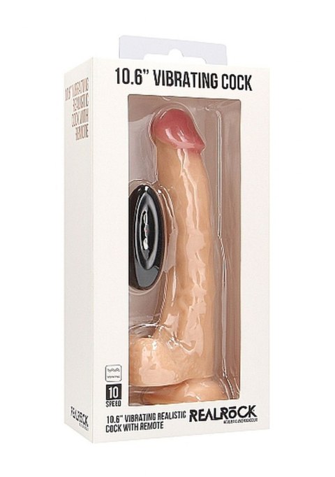 Vibrating Realistic Cock - 10"" - With Scrotum - Skin RealRock