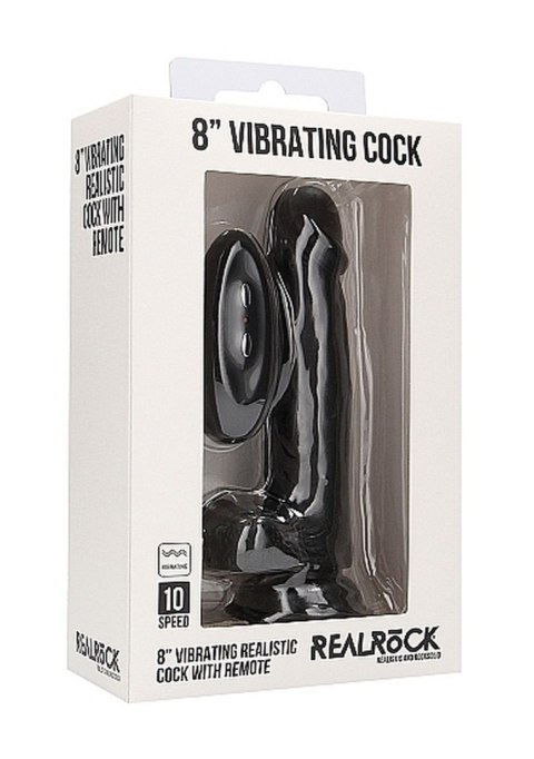 Vibrating Realistic Cock - 8"" - With Scrotum - Black RealRock