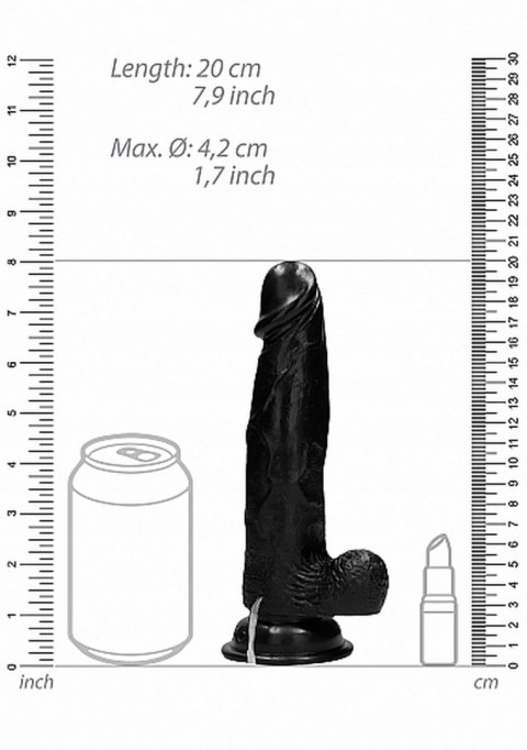 Vibrating Realistic Cock - 8"" - With Scrotum - Black RealRock