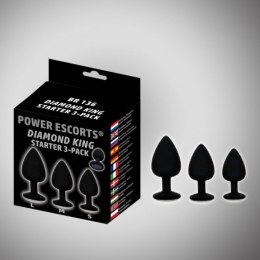 Plug-Diamond King - 3-Pack Silicone Plug Black With Clear Stone Power Escorts