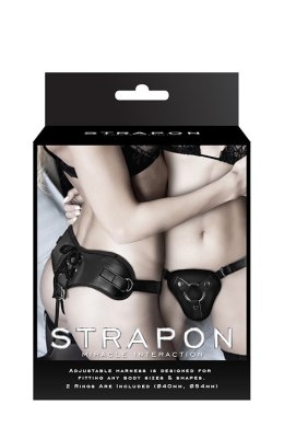 STRAPON BLACK PU HARNESS WITH TWO RINGS NMC