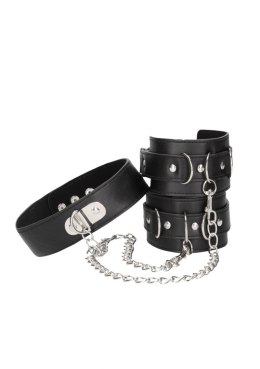 Bonded Leather Collar With Hand Cuffs Ouch!