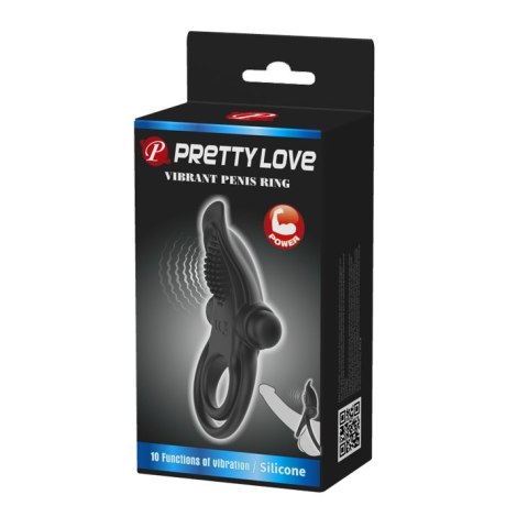 Wibrujący pierścień erekcyjny - VIBRANT PENIS RING Black- 10 function vibrations Pretty Love