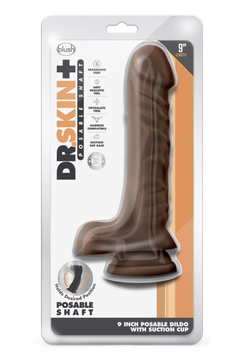 DR. SKIN PLUS 9 INCH POSABLE DILDO WITH BALLS CHOCOLATE Blush