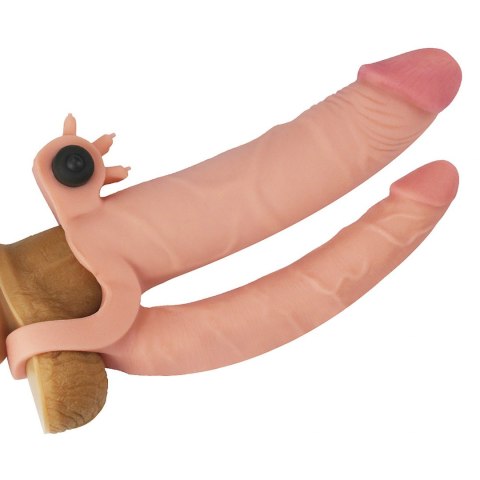 Add 1"" Pleasure X Tender Vibrating Double Penis Sleeve Lovetoy