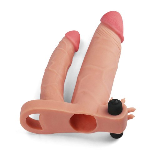 Add 1"" Pleasure X Tender Vibrating Double Penis Sleeve Lovetoy