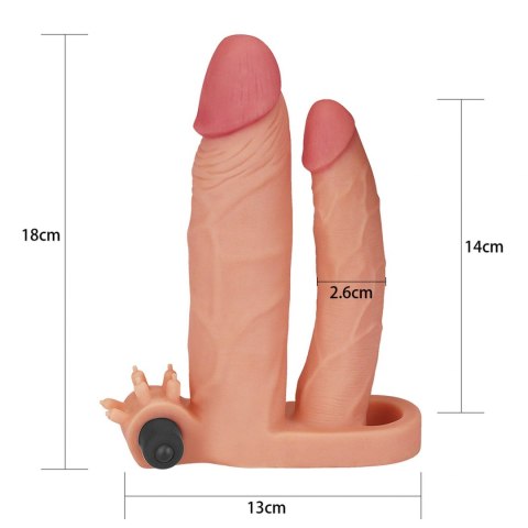 Add 1"" Pleasure X Tender Vibrating Double Penis Sleeve Lovetoy