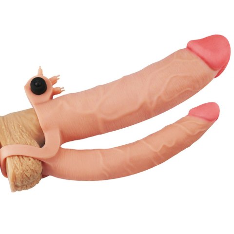 Add 3"" Pleasure X Tender Vibrating Double Penis Sleeve Lovetoy