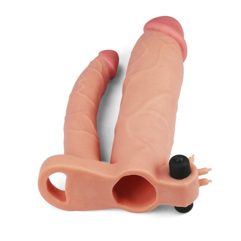 Add 3"" Pleasure X Tender Vibrating Double Penis Sleeve Lovetoy